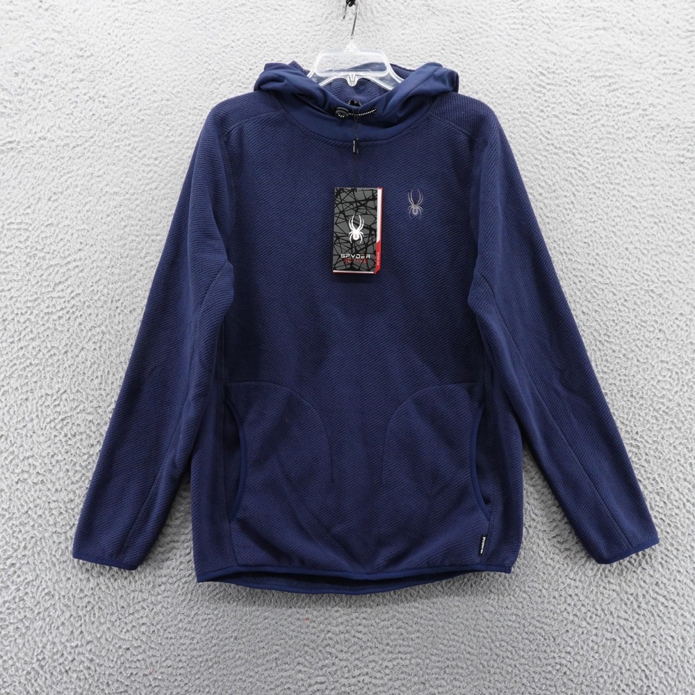 Spyder Active Mens Small Navy Blue Fleece Hoodie Sweatshirt Waffle Knit‎ NEW